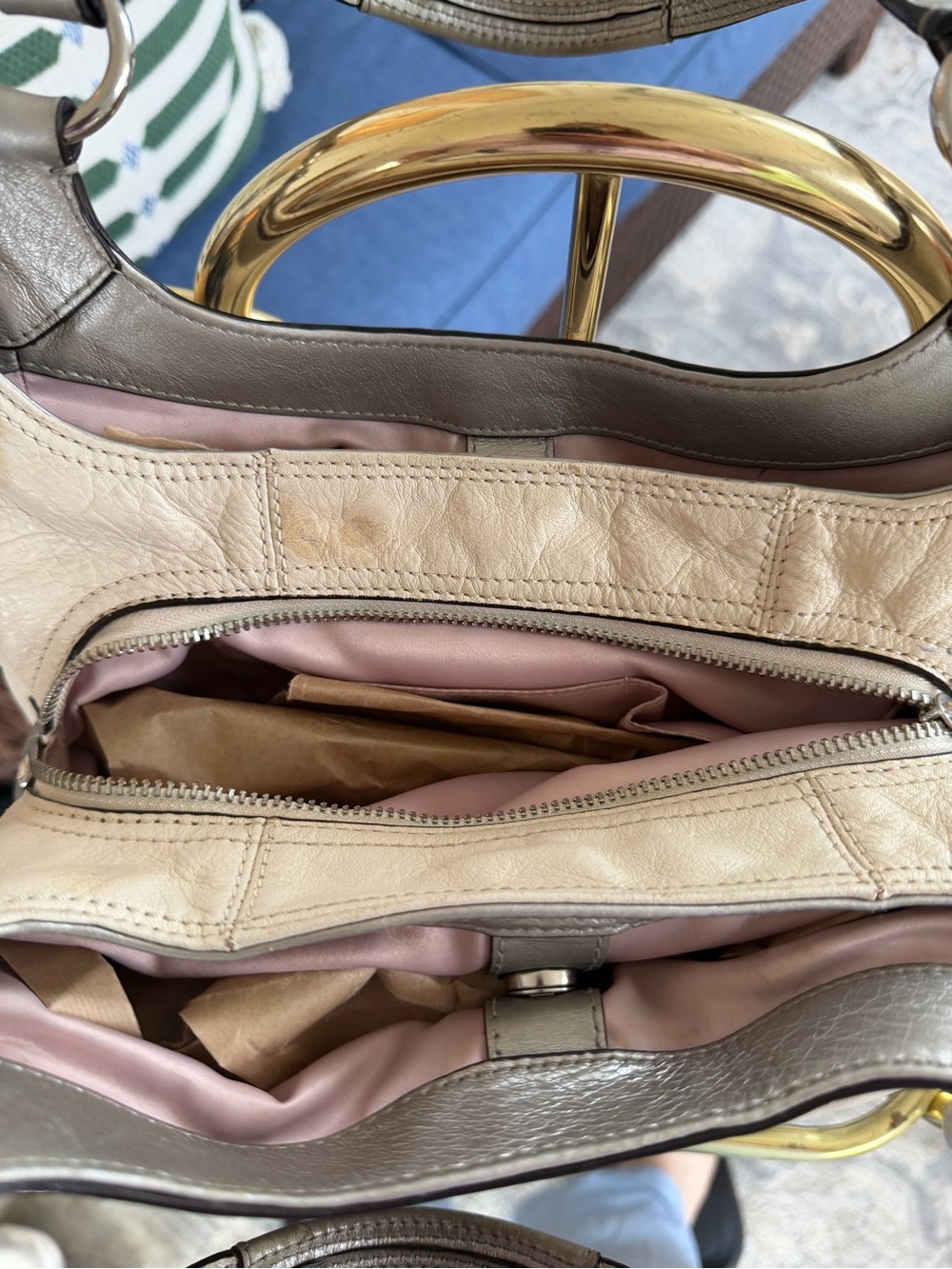 Coach Beige Leather Shoulder Bag with Metallic Taupe Trim - Picture 8 of 9